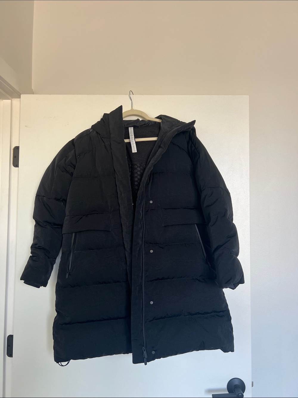 lululemon athletica Black Hooded Long Puffer Coat